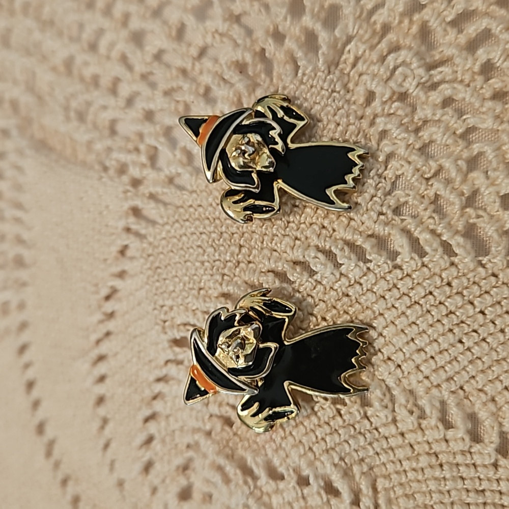 Vintage Halloween Witch Earrings Enamel